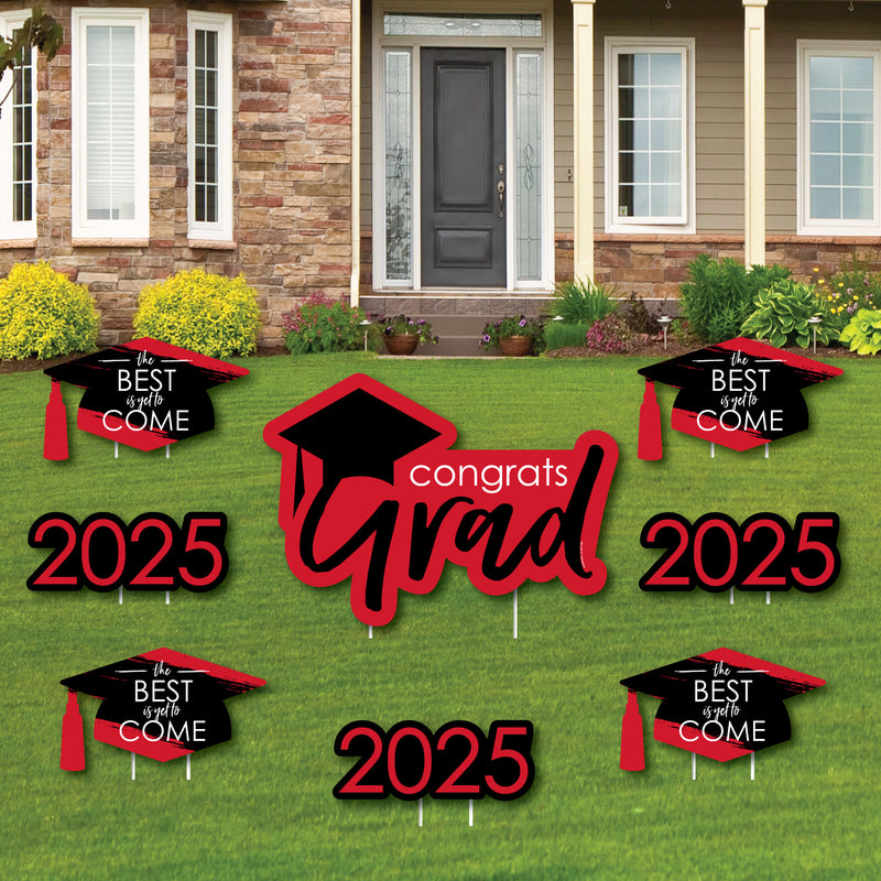 Red Grad - Best is Yet to Come - Yard Sign & Outdoor Lawn Decorations - 2025 Graduation Party Yard Signs - Set of 8