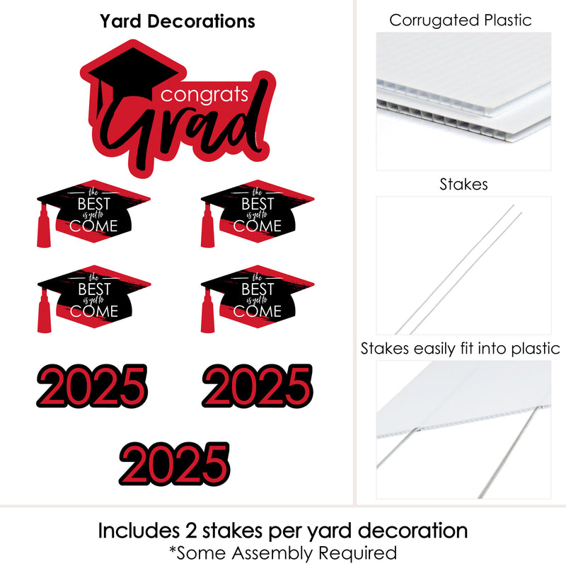 Red Grad - Best is Yet to Come - Yard Sign & Outdoor Lawn Decorations - 2025 Graduation Party Yard Signs - Set of 8