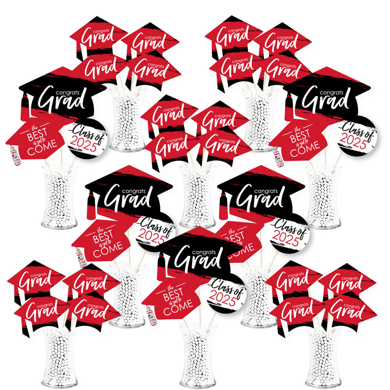 Red Grad - Best is Yet to Come - 2025 Red Graduation Party Centerpiece Sticks - Showstopper Table Toppers - 35 Pieces