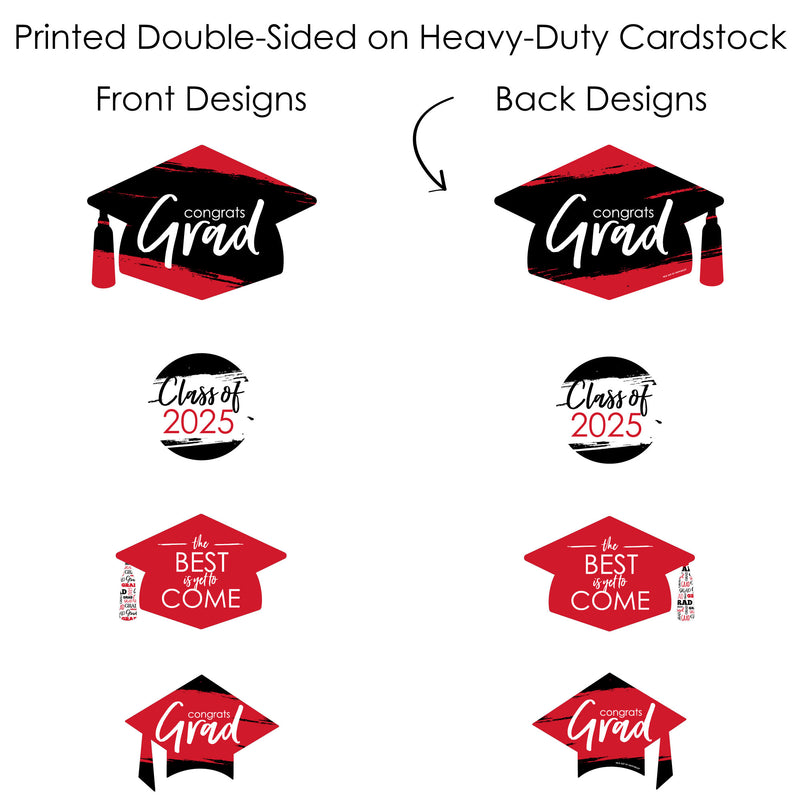 Red Grad - Best is Yet to Come - 2025 Red Graduation Party Centerpiece Sticks - Showstopper Table Toppers - 35 Pieces