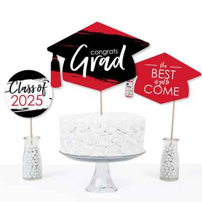 Red Grad - Best is Yet to Come - 2025 Red Graduation Party Centerpiece Sticks - Table Toppers - Set of 15