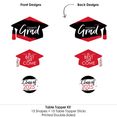 Red Grad - Best is Yet to Come - 2025 Red Graduation Party Centerpiece Sticks - Table Toppers - Set of 15