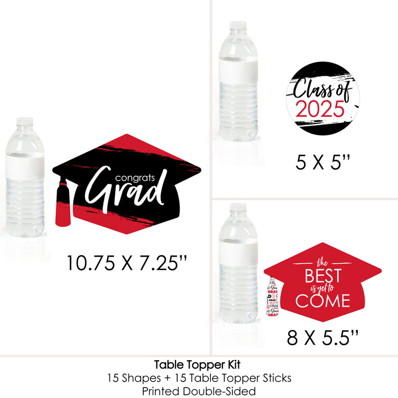 Red Grad - Best is Yet to Come - 2025 Red Graduation Party Centerpiece Sticks - Table Toppers - Set of 15