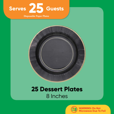 Black and Gold Dessert Plates - 25 Ct