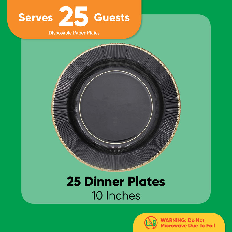 Black and Gold - Dinner Plates - 25 Ct