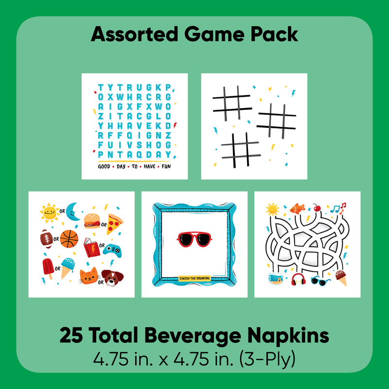 Big Dot of Happiness Boy Birthday Beverage Game Napkins, Blue Birthday Party Game and Activities, 4.75 x 4.75 Folded Napkins, 3-ply, Set of 5 Game Kid Napkins, 25 ct