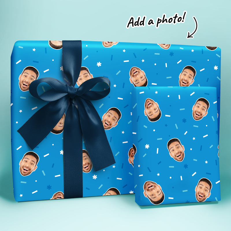 Custom Blue Wrapping Paper Fun Face