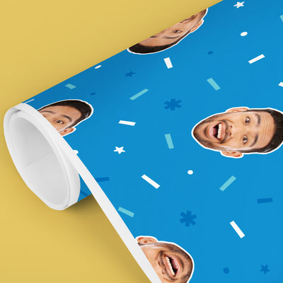 Custom Blue Wrapping Paper Fun Face