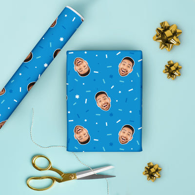 Custom Blue Wrapping Paper Fun Face