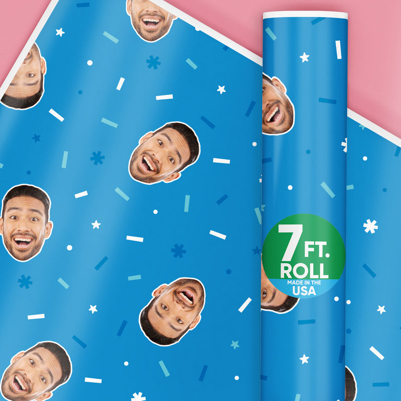 Custom Blue Wrapping Paper Fun Face