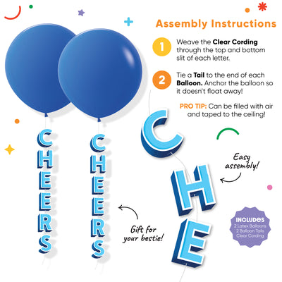 Giant Blue Balloons with Cheers Tails - Set of 2