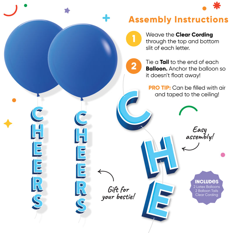 Giant Blue Balloons with Cheers Tails - Set of 2