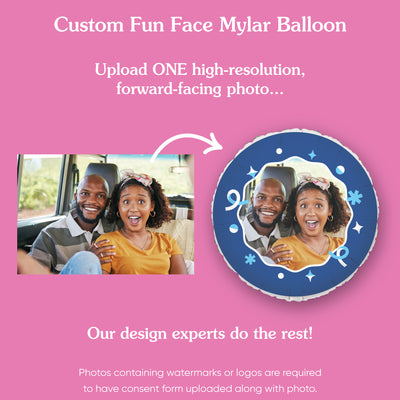 Big Dot of Happiness Fun Face Photo Blue - Happy Balloon Bouquet, Personalized Birthday Bundle, Bridal Shower Decor, Boy Baby Showers, Custom Double-Sided Mylar, Latex & Foil Balloon Kit, 4 Pieces