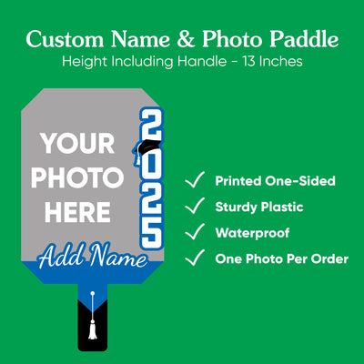 Big Dot of Happiness Custom Blue Grad Photo Paddles, Class of 2025 Face Fans with Handles, Personalized Grad Big Head on Stick, Graduation Face Cutouts, Party Photo Booth Props, Blue 1pc