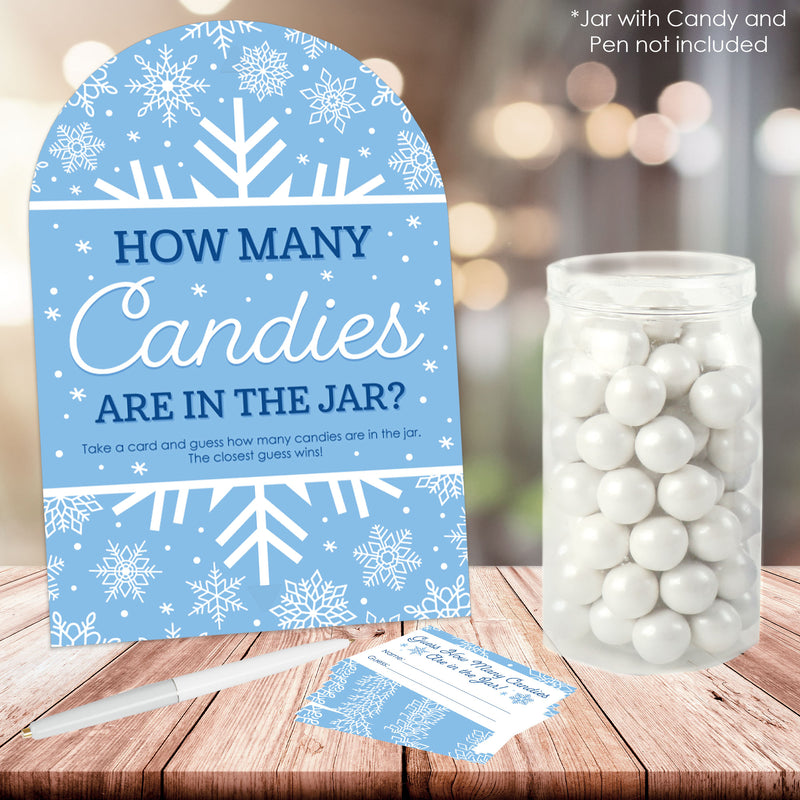 Blue Snowflakes - How Many Candies Winter Holiday Party Game - 1 Stand and 40 Cards - Candy Guessing Game