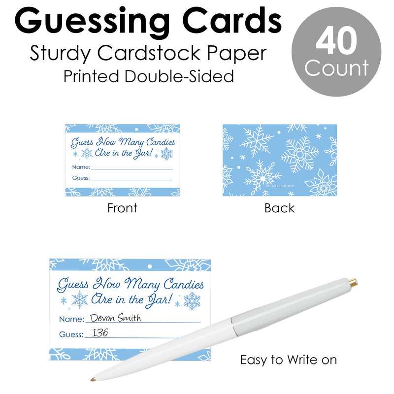 Blue Snowflakes - How Many Candies Winter Holiday Party Game - 1 Stand and 40 Cards - Candy Guessing Game