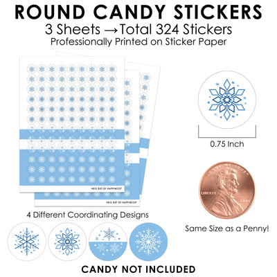 Blue Snowflakes - Winter Holiday Party Small Round Candy Stickers - Party Favor Labels - 324 Count