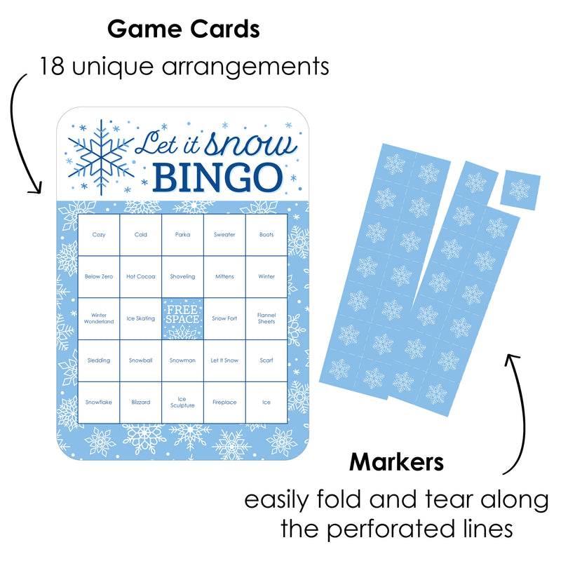 Blue Snowflakes - Bingo Cards and Markers - Winter Holiday Party Bingo Game - Set of 18