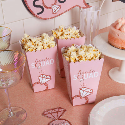 Bride Squad - Rose Gold Bridal Shower or Bachelorette Party Favor Popcorn Treat Boxes - Set of 12