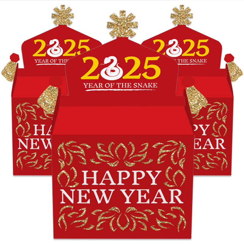 Chinese New Year - Treat Box Party Favors - 2025 Year of the Snake Goodie Gable Boxes - Set of 12