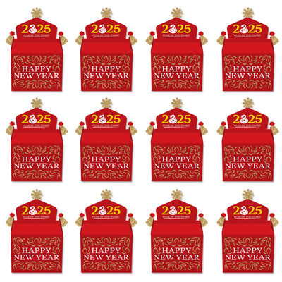 Chinese New Year - Treat Box Party Favors - 2025 Year of the Snake Goodie Gable Boxes - Set of 12