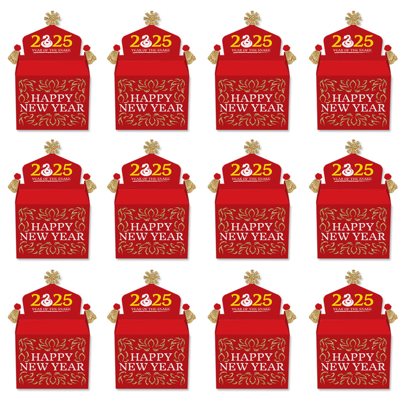 Chinese New Year - Treat Box Party Favors - 2025 Year of the Snake Goodie Gable Boxes - Set of 12