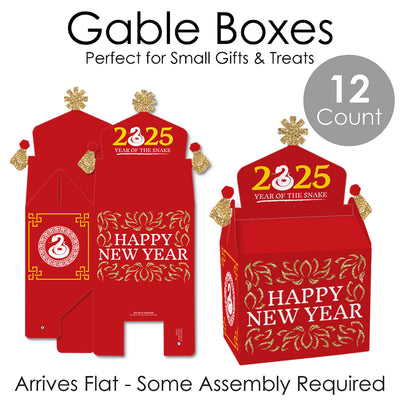 Chinese New Year - Treat Box Party Favors - 2025 Year of the Snake Goodie Gable Boxes - Set of 12