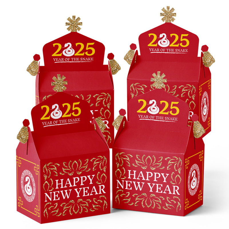 Chinese New Year - Treat Box Party Favors - 2025 Year of the Snake Goodie Gable Boxes - Set of 12