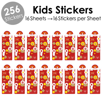 Chinese New Year - 2025 Year of the Snake Favor Kids Stickers - 16 Sheets - 256 Stickers