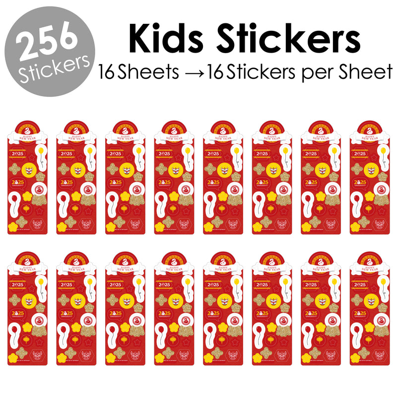 Chinese New Year - 2025 Year of the Snake Favor Kids Stickers - 16 Sheets - 256 Stickers