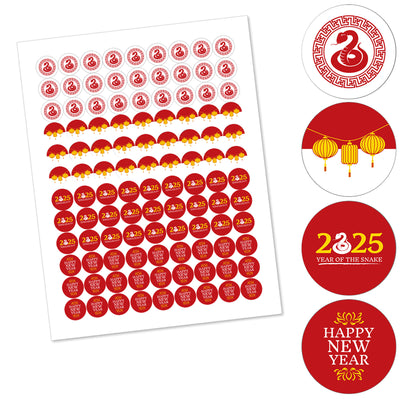 Chinese New Year - 2025 Year of the Snake Round Candy Sticker Favors - Labels Fit Chocolate Candy (1 sheet of 108)