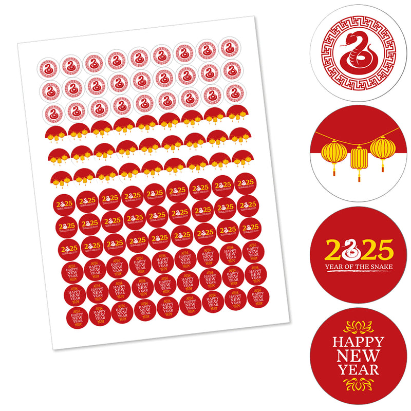 Chinese New Year - 2025 Year of the Snake Round Candy Sticker Favors - Labels Fit Chocolate Candy (1 sheet of 108)