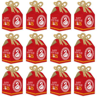 Chinese New Year - Square Favor Gift Boxes - 2025 Year of the Snake Bow Boxes - Set of 12