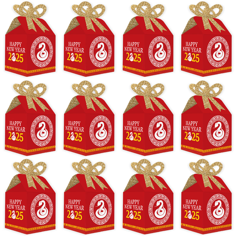 Chinese New Year - Square Favor Gift Boxes - 2025 Year of the Snake Bow Boxes - Set of 12