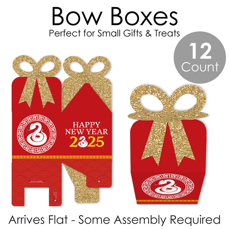 Chinese New Year - Square Favor Gift Boxes - 2025 Year of the Snake Bow Boxes - Set of 12