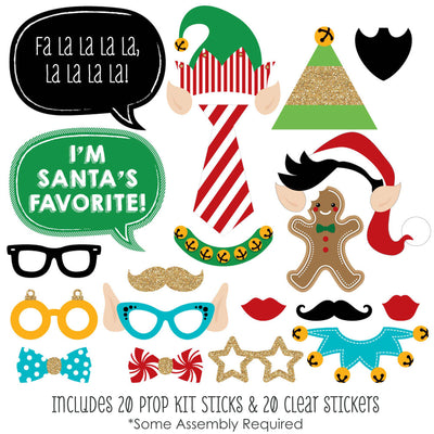 Christmas Elfie Selfie - Holiday & Christmas Photo Booth Props Kit - 20 Count