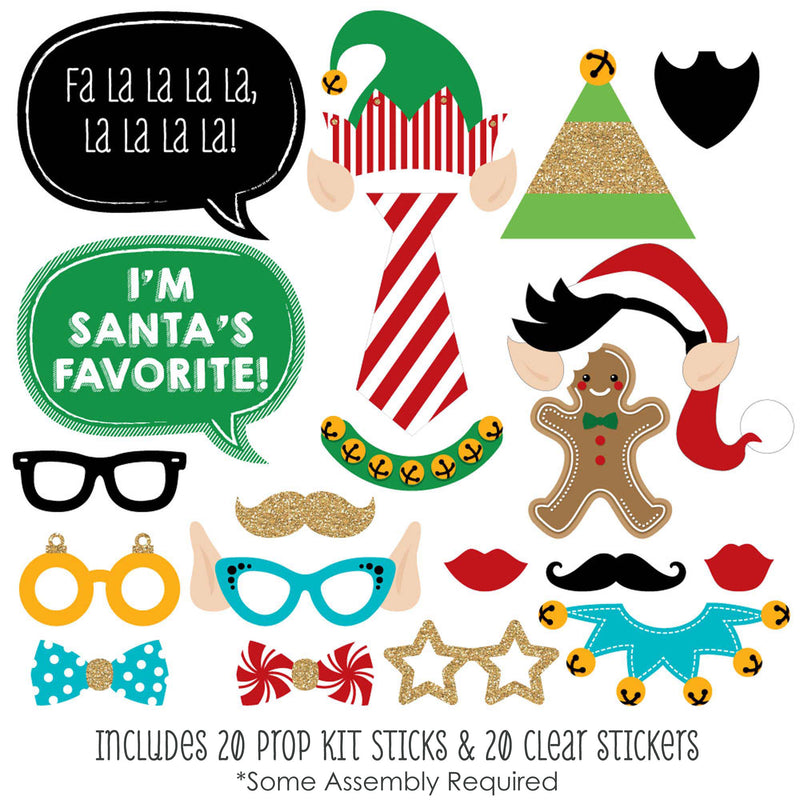 Christmas Elfie Selfie - Holiday & Christmas Photo Booth Props Kit - 20 Count