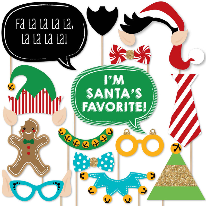 Christmas Elfie Selfie - Holiday & Christmas Photo Booth Props Kit - 20 Count