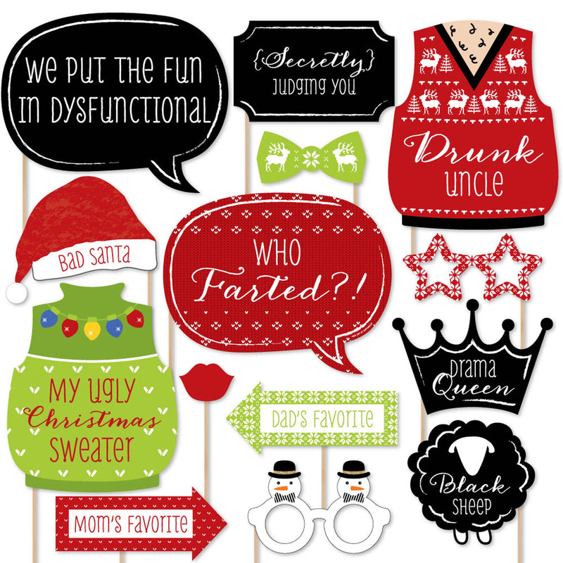 Christmas Family Reunion - Fun Family Theme Holiday Party Photo Booth Props Kit - 20 Count