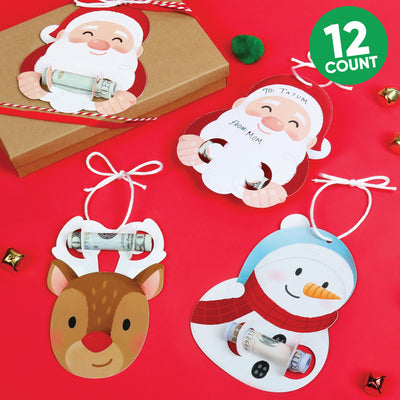 Christmas Ornament Money Holder Cards, Christmas Money Holders for Cash Gifts, Holiday Gift Tags, To and From Hanging Ornament Cards, Assorted 12 Ct