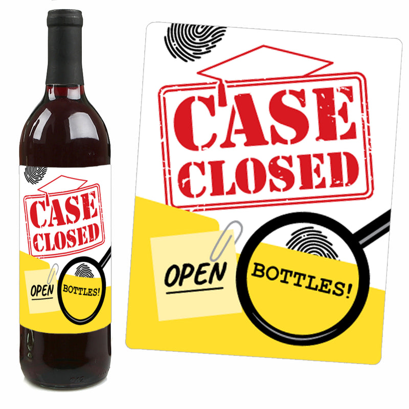 Case Closed - Criminal Justice Graduation Party Decorations for Women and Men - Wine Bottle Label Stickers - Set of 4