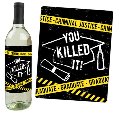 Case Closed - Criminal Justice Graduation Party Decorations for Women and Men - Wine Bottle Label Stickers - Set of 4