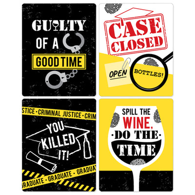 Case Closed - Criminal Justice Graduation Party Decorations for Women and Men - Wine Bottle Label Stickers - Set of 4