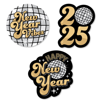 Disco New Year - DIY Shaped Groovy 2025 NYE Party Cut-Outs - 24 Count