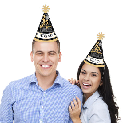 Disco New Year - Cone Party Hats - Groovy 2025 NYE Resolution Cone Party Hat for Kids and Adults - Set of 8 (Standard Size)