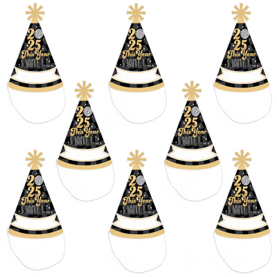 Disco New Year - Cone Party Hats - Groovy 2025 NYE Resolution Cone Party Hat for Kids and Adults - Set of 8 (Standard Size)