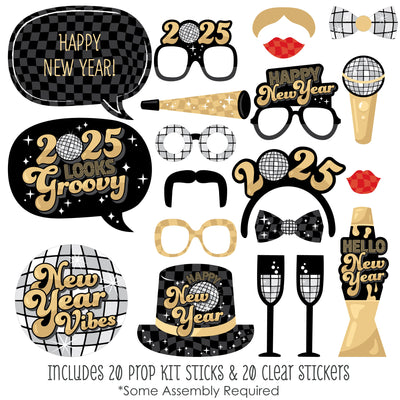 Disco New Year - Groovy 2025 NYE Party Photo Booth Props Kit - 20 Count