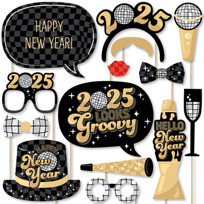 Disco New Year - Groovy 2025 NYE Party Photo Booth Props Kit - 20 Count