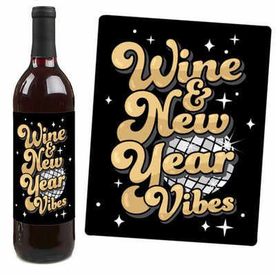 Disco New Year - Groovy 2025 NYE Party Decorations for Women and Men - Wine Bottle Label Stickers - Set of 4