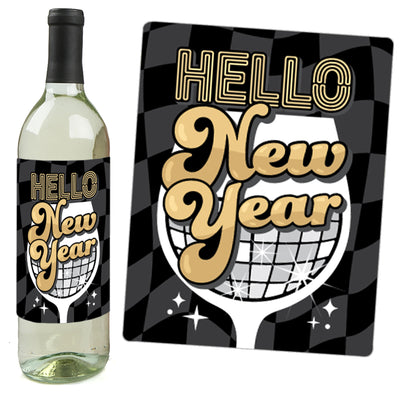 Disco New Year - Groovy 2025 NYE Party Decorations for Women and Men - Wine Bottle Label Stickers - Set of 4